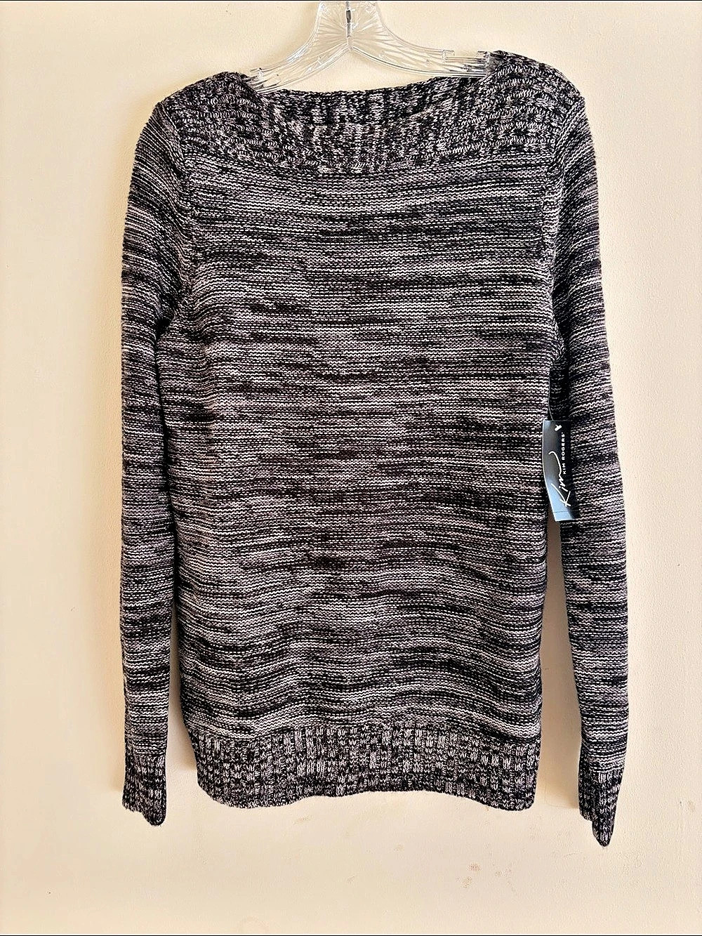 Kim Rogers Casual Marled Knit Sweater in Black & White Size Large NWT